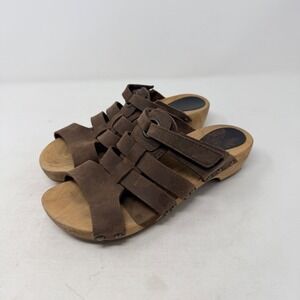 Sanita Brown Nubuck Leather Sandals Wood Sole Size 38 Boho Earthy Gorpcore